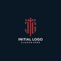 JG initial monogram logos with sword and shield shape design vector