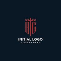 HG initial monogram logos with sword and shield shape design vector