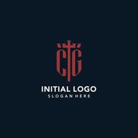 logotipos de monograma inicial cg con diseño de forma de espada y escudo vector