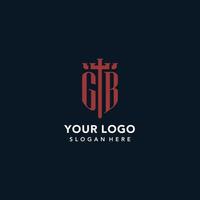 GB initial monogram logos with sword and shield shape design vector