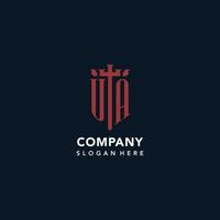 logotipos de monograma inicial de ua con diseño de forma de espada y escudo vector