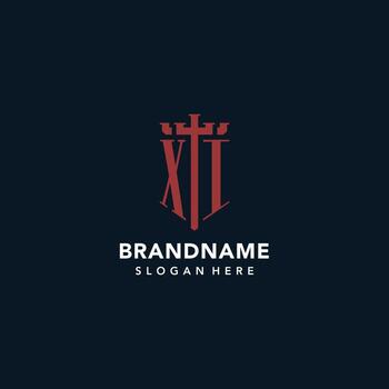 XI initial monogram logos with sword and shield shape design vector