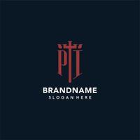 PI initial monogram logos with sword and shield shape design vector