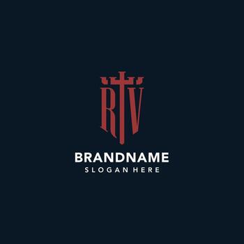 RV initial monogram logos with sword and shield shape design vector