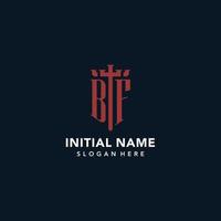 BF initial monogram logos with sword and shield shape design vector