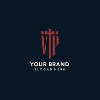 VP initial monogram logos with sword and shield shape design vector