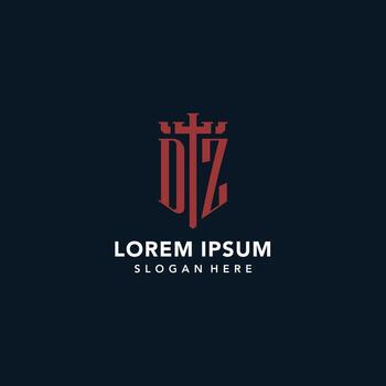 DZ initial monogram logos with sword and shield shape design vector