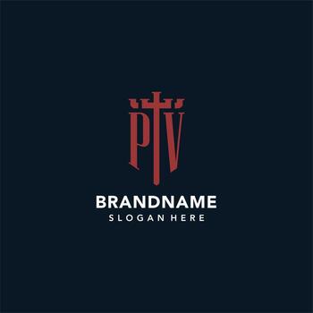 PV initial monogram logos with sword and shield shape design vector