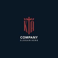 KA initial monogram logos with sword and shield shape design vector
