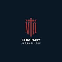 MA initial monogram logos with sword and shield shape design vector