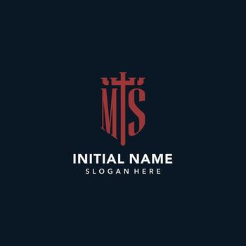 MS initial monogram logos with sword and shield shape design vector
