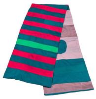 scarf stitched from green, pink, blue, red strips photo