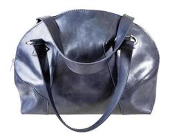 side view of dark blue leather handbag isolated photo