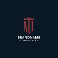 NI initial monogram logos with sword and shield shape design vector