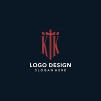 logotipos de monograma inicial kk con diseño de forma de espada y escudo vector