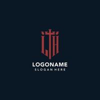 logotipos de monograma inicial lh con diseño de forma de espada y escudo vector