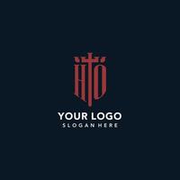 HO initial monogram logos with sword and shield shape design vector