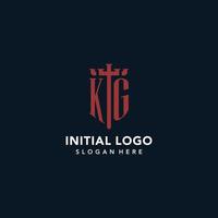 KG initial monogram logos with sword and shield shape design vector