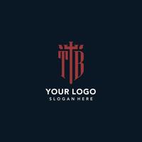 TB initial monogram logos with sword and shield shape design vector