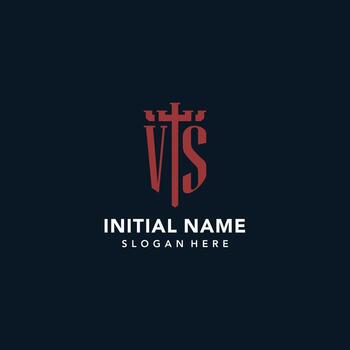 VS initial monogram logos with sword and shield shape design vector