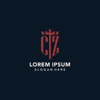 CZ initial monogram logos with sword and shield shape design vector