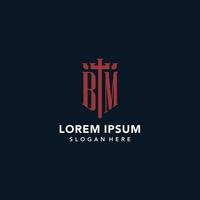BM initial monogram logos with sword and shield shape design vector