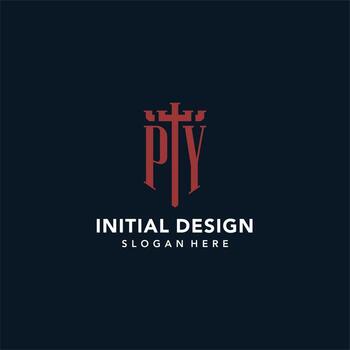 PY initial monogram logos with sword and shield shape design vector