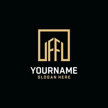 FF initial monogram logo design with square shape design ideas vector