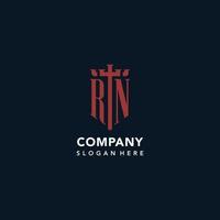 RN initial monogram logos with sword and shield shape design vector