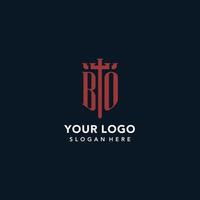 BO initial monogram logos with sword and shield shape design vector