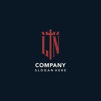 LN initial monogram logos with sword and shield shape design vector