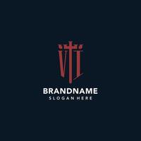 VI initial monogram logos with sword and shield shape design vector