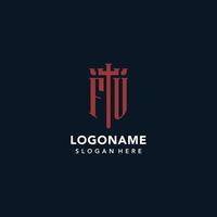 FU initial monogram logos with sword and shield shape design vector