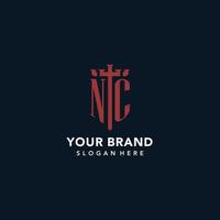 NC initial monogram logos with sword and shield shape design vector