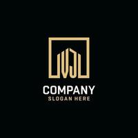 VJ initial monogram logo design with square shape design ideas vector