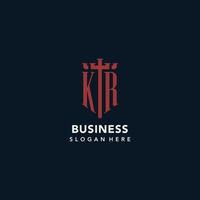 KR initial monogram logos with sword and shield shape design vector