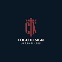 logotipos de monograma inicial ck con diseño de forma de espada y escudo vector