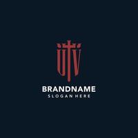 UV initial monogram logos with sword and shield shape design vector