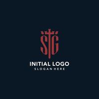 SG initial monogram logos with sword and shield shape design vector