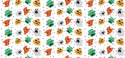 Halloween pattern with pumpkin, zombie and ghost on white background vector