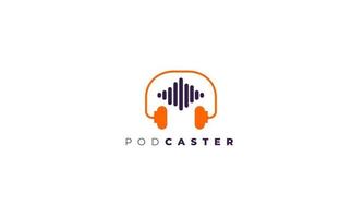 diseño de logotipo de podcast o onda de sonido con micrófono e icono de auriculares vector