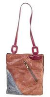 shoulder handbag sawn from leather pieces isolated photo