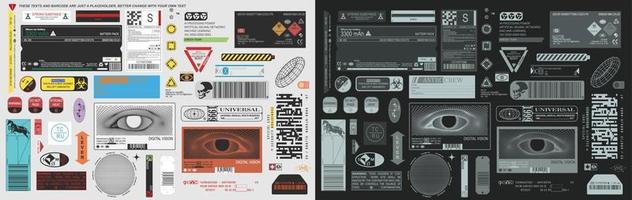 Industrial label signage decal collection with fully custom made layout and logo for retro poster design or hard surface render vector