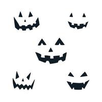 Set of Halloween pumpkin faces, doodle vector illustration