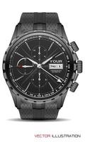 Realistic watch chronograph stainless steel black rubber clockwise fashion for men design luxury isolated vector