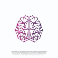 Vector human brain in low poly geometric abstract particles tech style. Logo, emblem design template. Futuristic concept for neural networks, artificial intelligence, education and high technology.