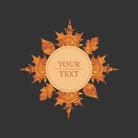 Bright round template with autumn leaves for your text. Marble texture. Frame. Creative vector illustration.