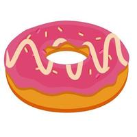 Donut rosa con topping aislado sobre fondo blanco. vector