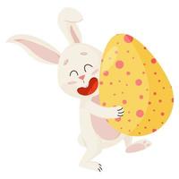 personaje de conejito. riendo divertido, feliz conejo de dibujos animados de Pascua con huevo vector