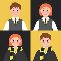 A magic set of school uniforms in yellow and black colors. Vector illustration.